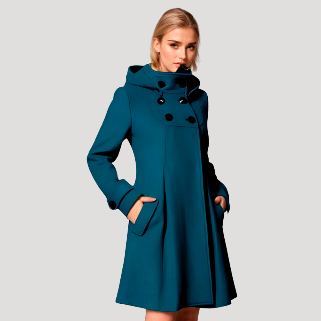 Sarah | Cappotto Donna Svasato con Cappuccio e Bottoni