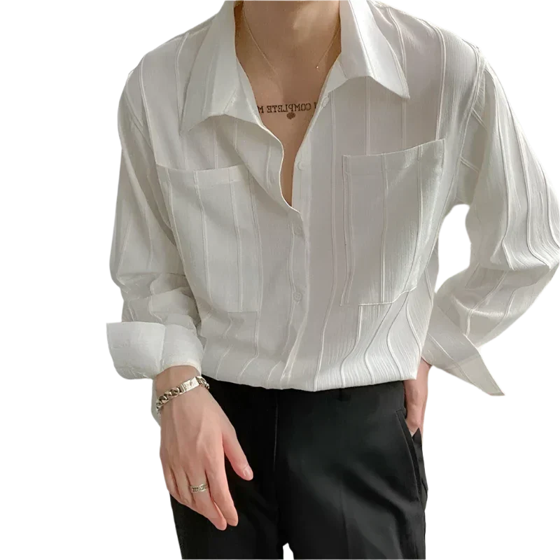 Fabio | Camicia a righe con due tasche e maniche lunghe da uomo