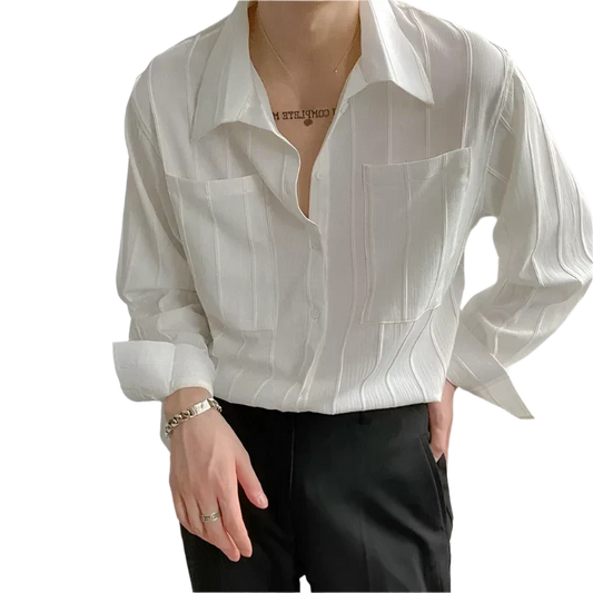 Fabio | Camicia a righe con due tasche e maniche lunghe da uomo