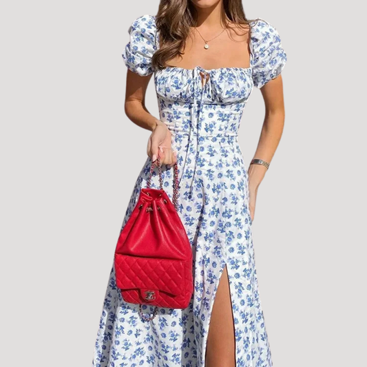 Janet | Abito Floreale Donna Stile Contadina Con Maniche A Palloncino