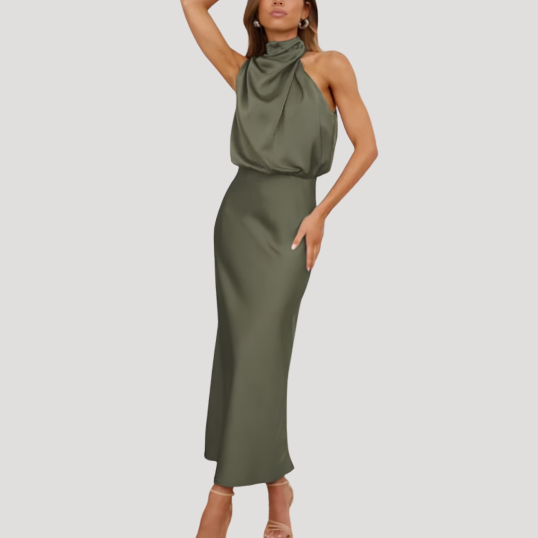 Solene | Abito Midi Donna in Satin con Scollatura Scollo a V