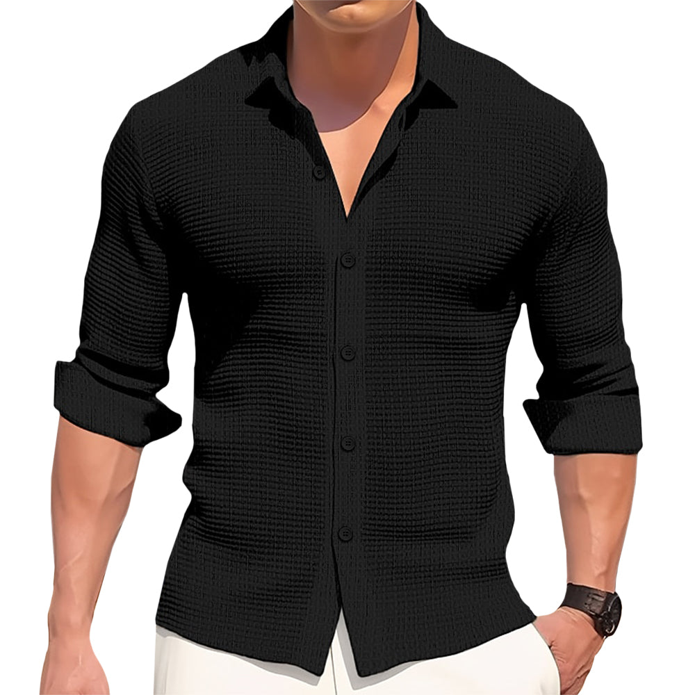 Michele | Camicia a maniche lunghe con bottoni e tessuto waffle da uomo