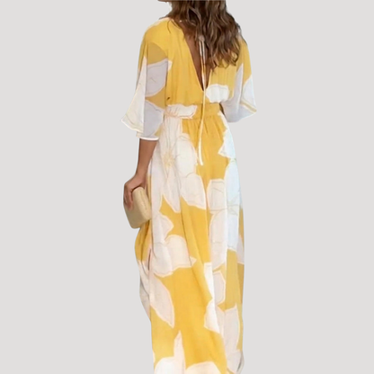 Celia | Abito Lungo Floreale Giallo Elegante Donna Per L'Estate