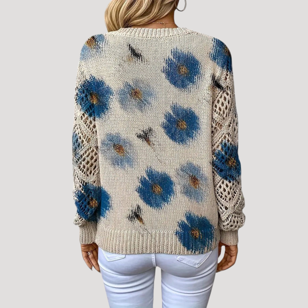 Florence | Maglione Donna Fiori Ajouré Col V Casual