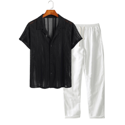Armando | Completo camicia a rete e pantaloni con coulisse da uomo