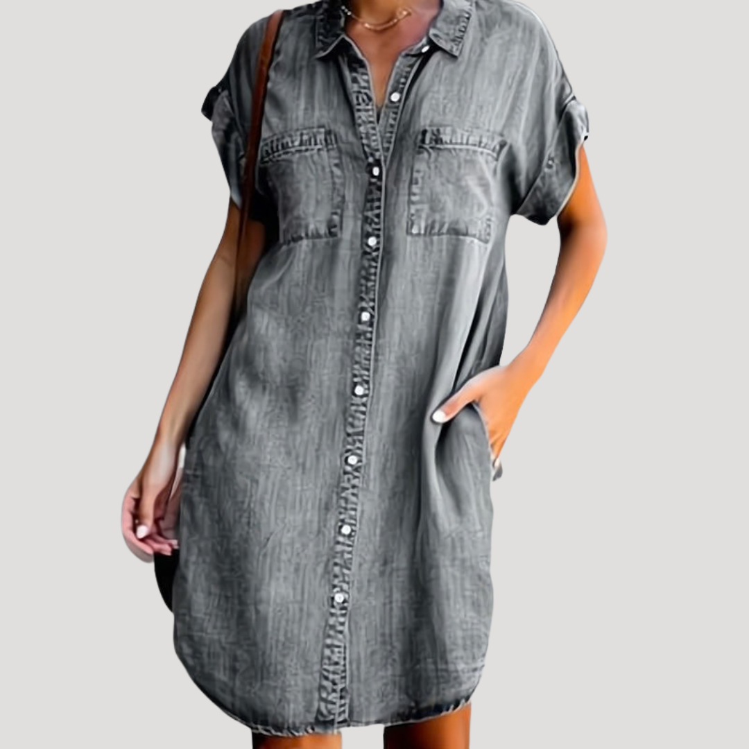 Aurore | Robe chemise corta in denim bottonata elegante