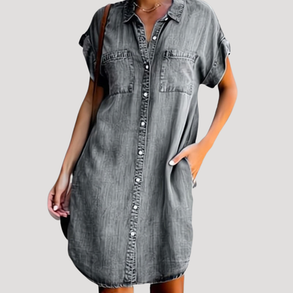 Aurore | Robe chemise corta in denim bottonata elegante