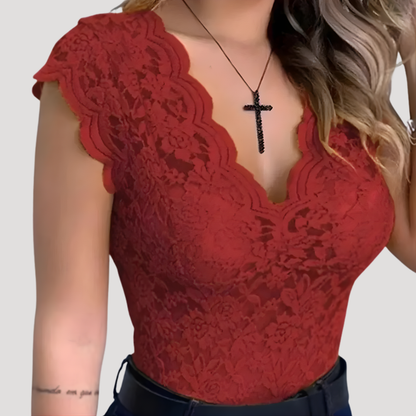 Nadia | Top Donna Pizzo Col V Elegante