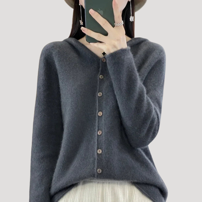 Fiona | Cardigan Donna in Maglia con Cappuccio e Bottoni