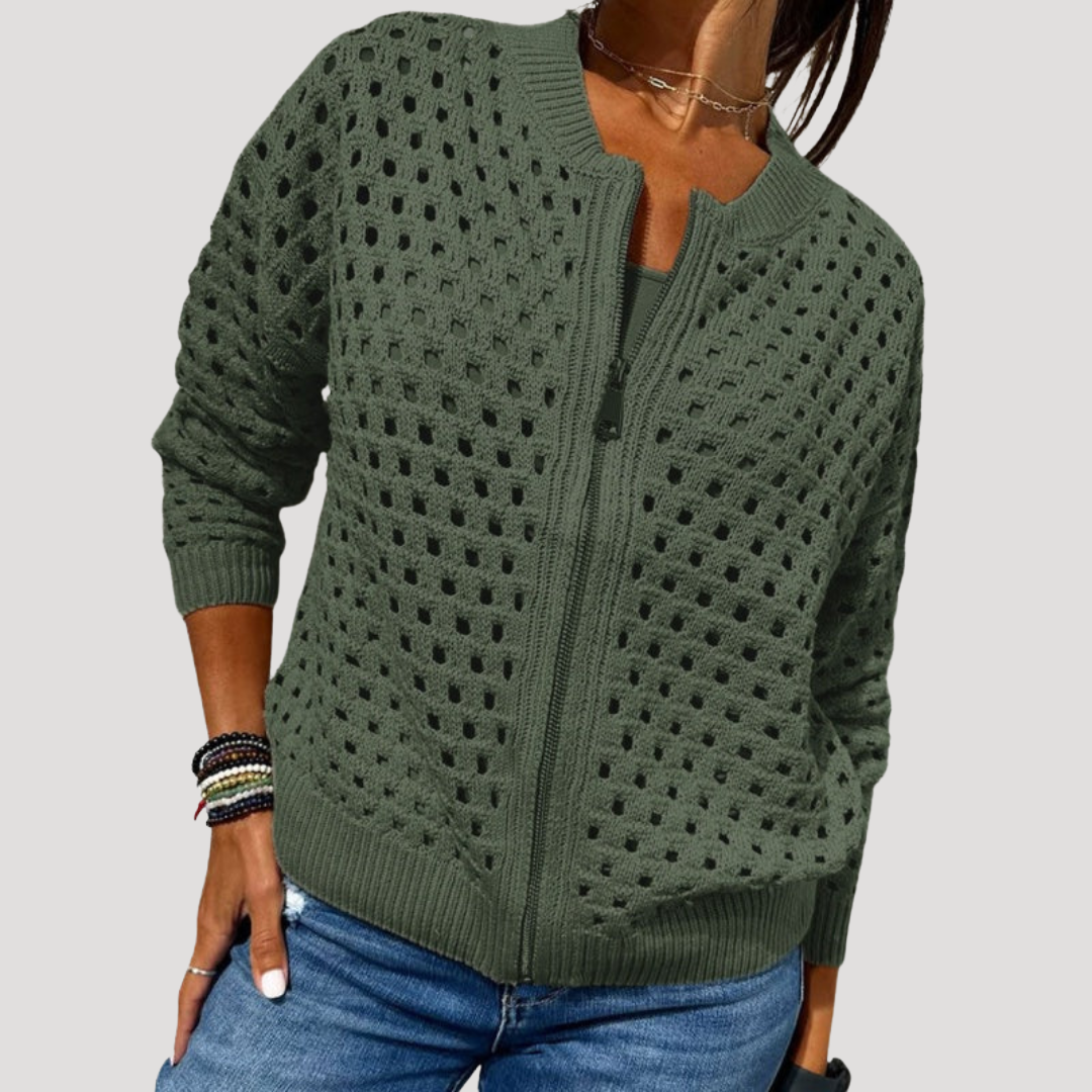 Lily | Cardigan Donna in Maglia Ajourée con Zip