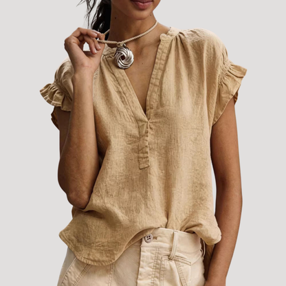 Roseline | Blusa Estiva Donna Col V con Maniche Volantate
