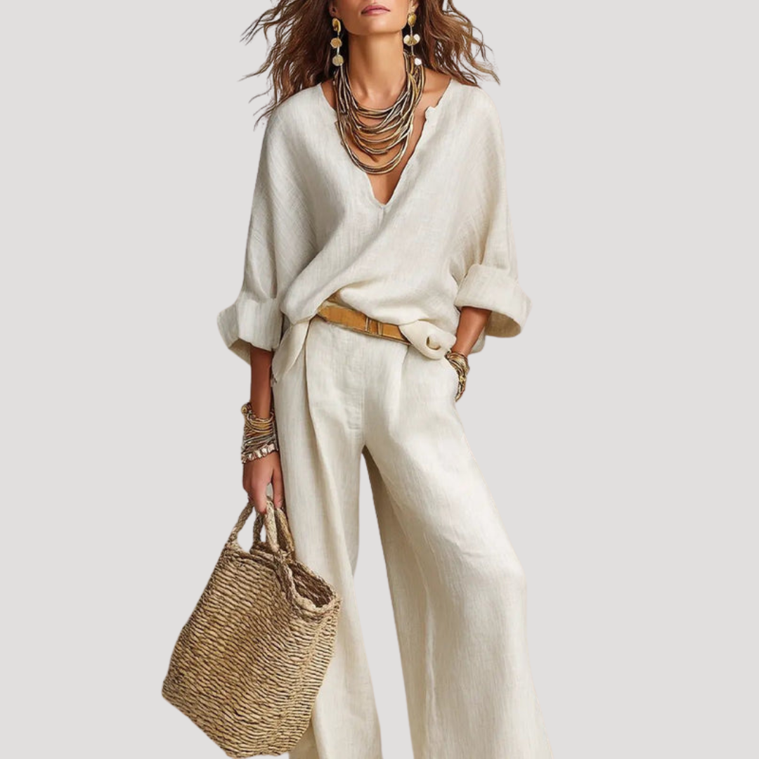 Henriette | Completo Donna con Pantaloni Larghi e Top Col V