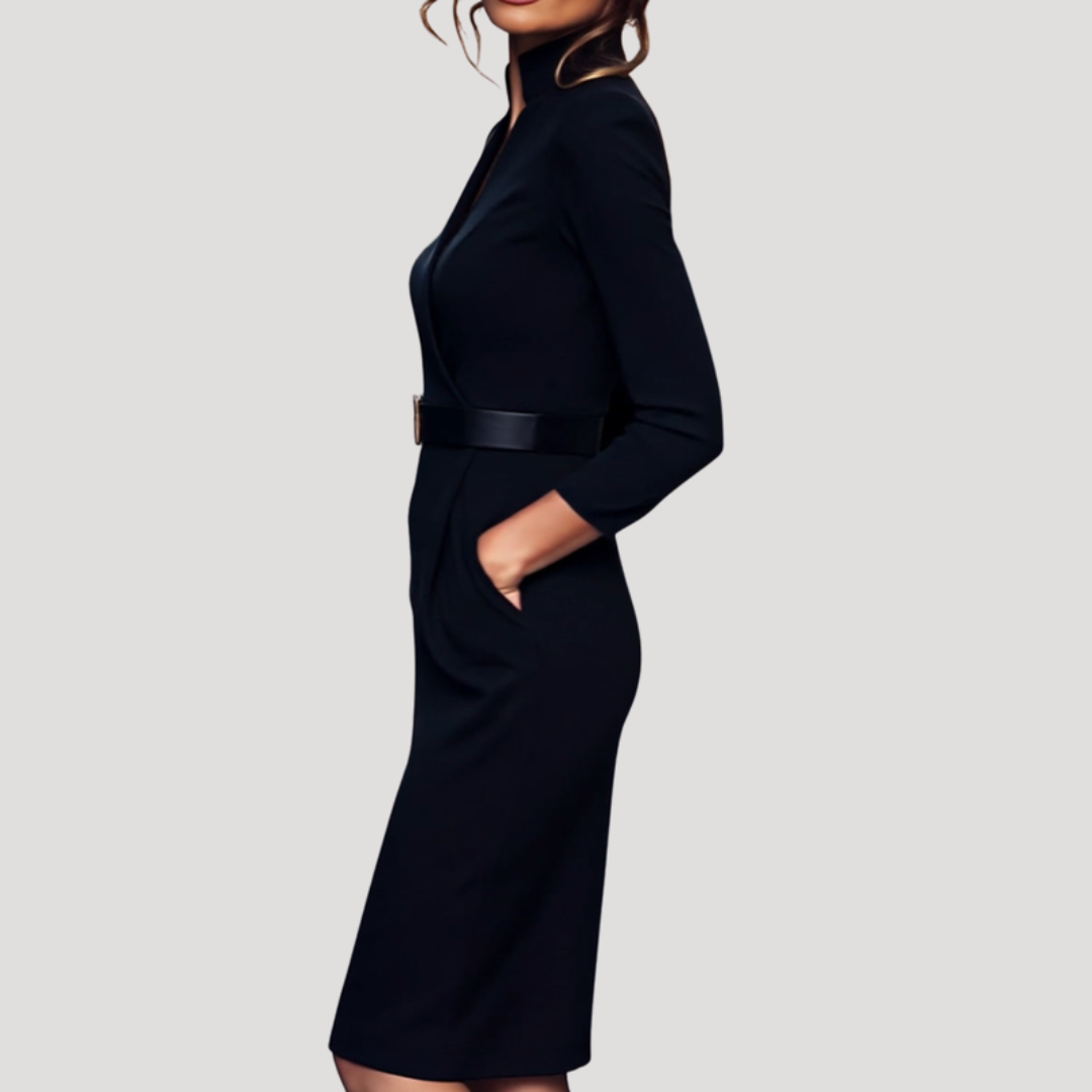 Colette | Abito Midi Donna da Ufficio Collo a V Adattato