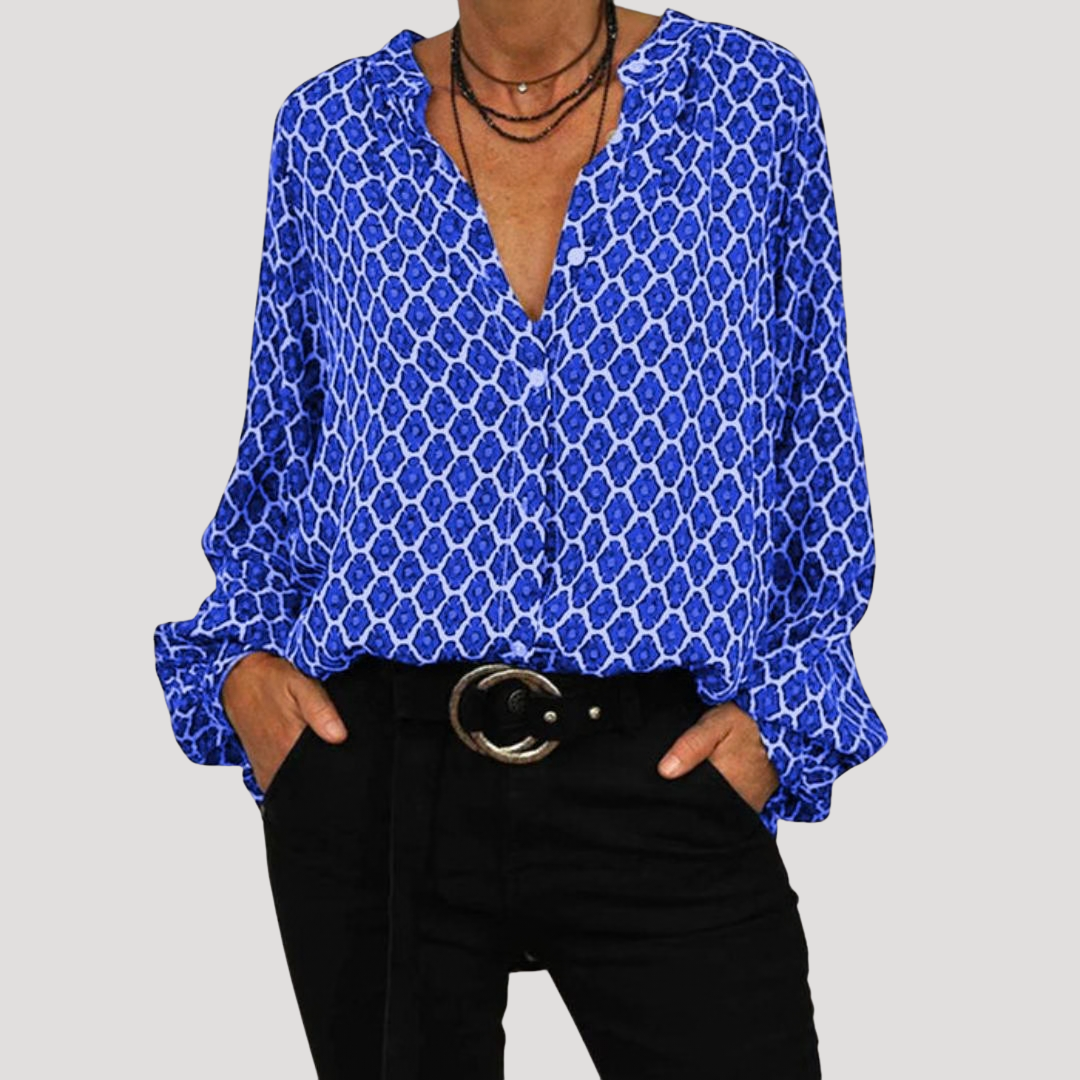 Francesca | Chemisier elegante con motivo a collo V maniche lunghe