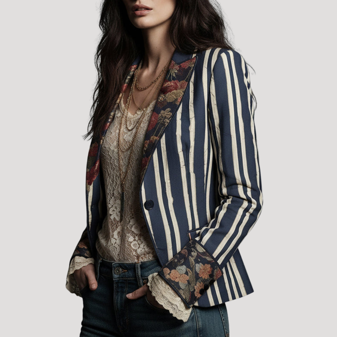 Ophelia | Blazer Donna Vintage a Righe e Fiori