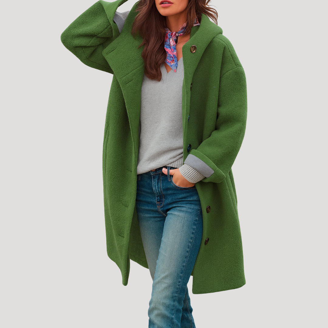 Francoise | Cappotto con Cappuccio Donna Bottonato Confortevole