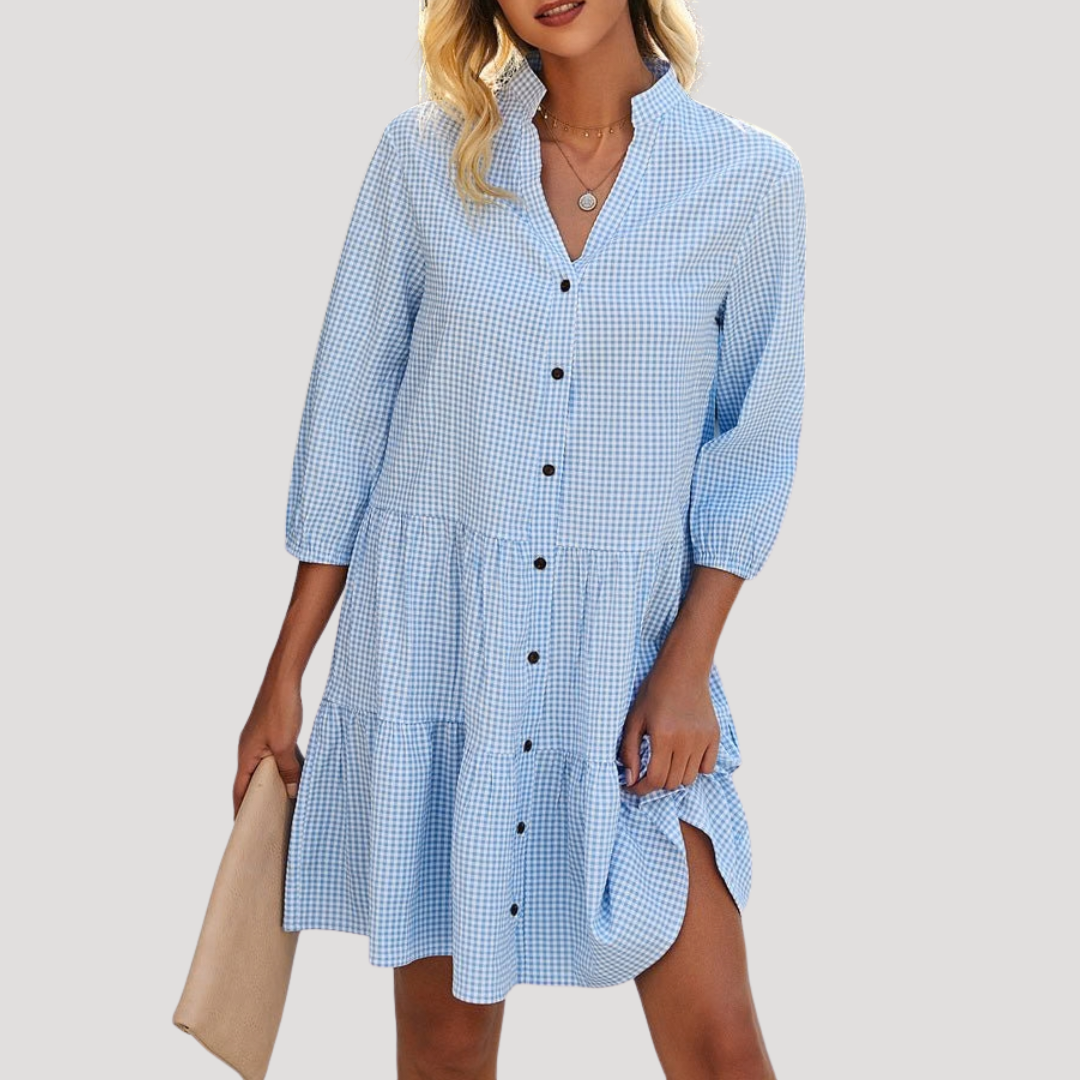 Tessa | Robe a trapezio corta vichy elegante bottone estiva