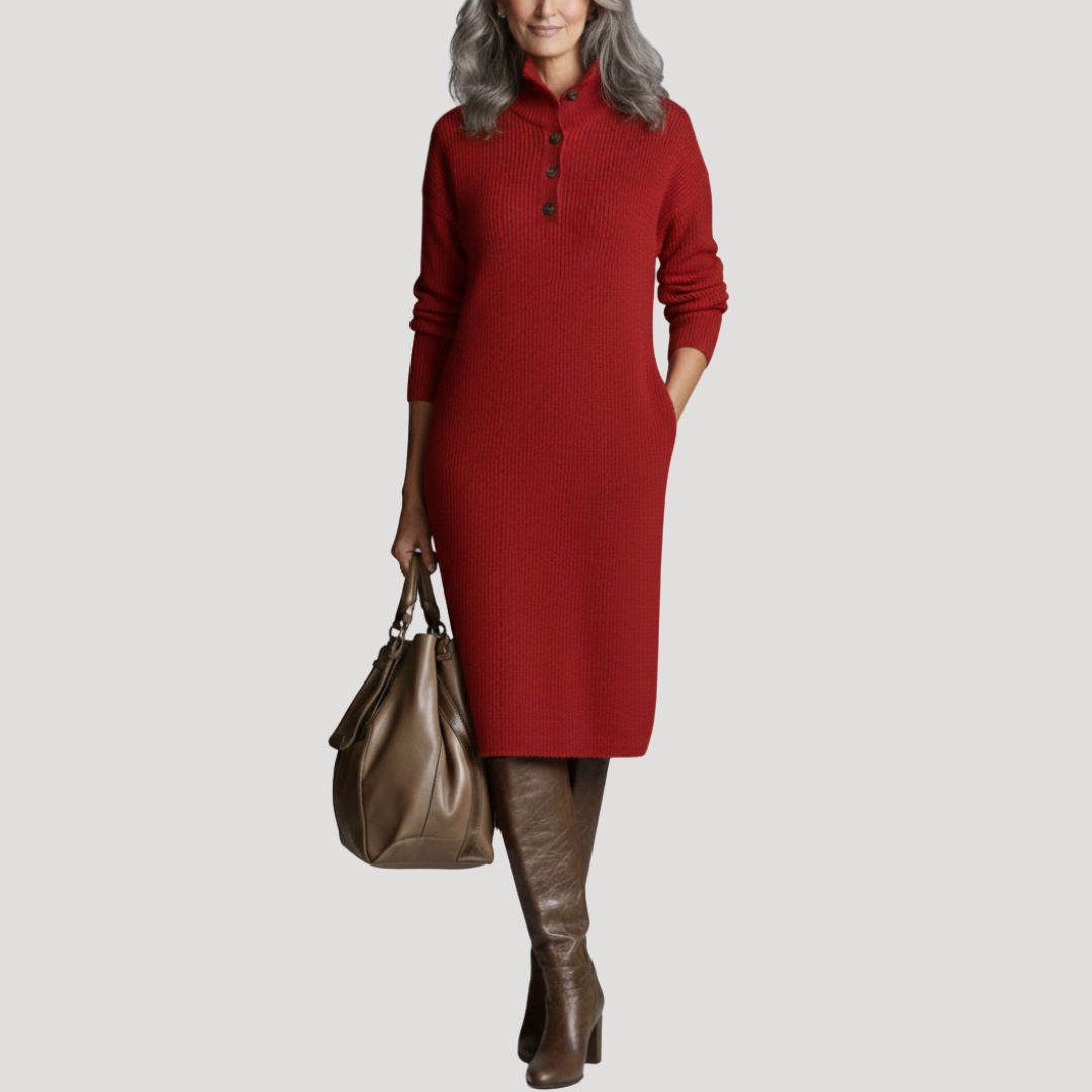 Fernanda | Abito Midi Donna a Costine con Collo Alto