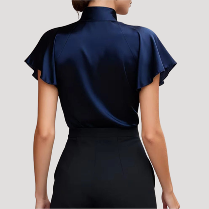 Hortense | Blusa Satinata Donna Elegante con Collo e Maniche Volantate