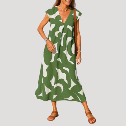 Simona | Robe Lunga Donna Casual Motivo Grafico Ampio