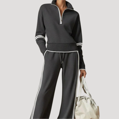 Norma | Completo Donna in Maglia con Collo Zip e Pantaloni Larghi