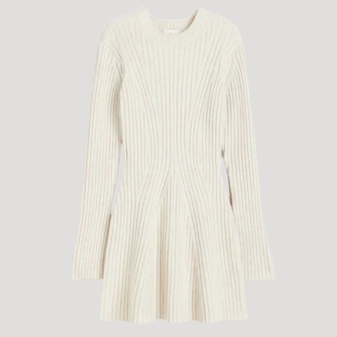 Priscilla | Abito Mini Donna in Maglia a Coste Maniche Lunghe