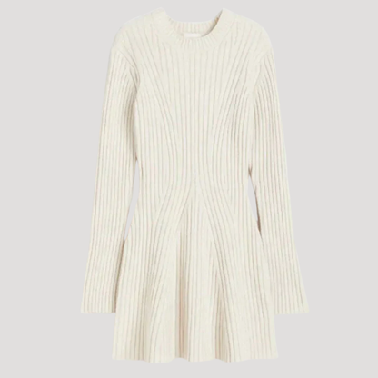 Priscilla | Abito Mini Donna in Maglia a Coste Maniche Lunghe