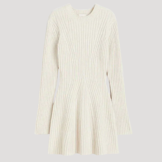 Priscilla | Abito Mini Donna in Maglia a Coste Maniche Lunghe