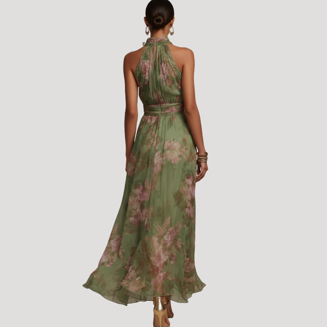 Adriana | Abito Lungo Floreale Collo Halter Elegante
