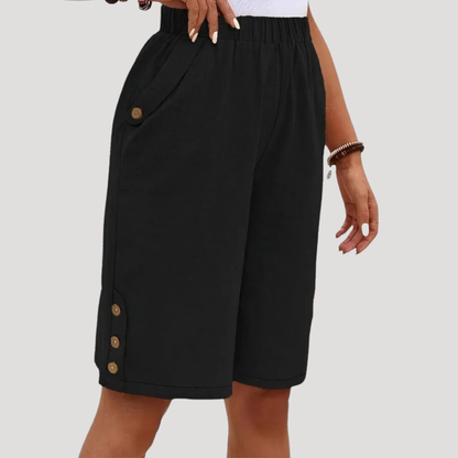 Claudia | Bermuda Donna Chic con Vita Elastico e Bottoni Decorativi