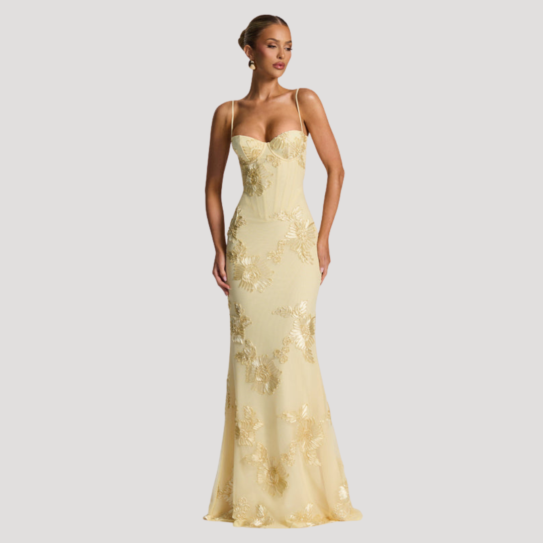 Gabriella | Abito Lungo Ricamato con Spalline Sottili Elegante