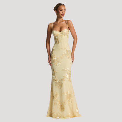 Gabriella | Abito Lungo Ricamato con Spalline Sottili Elegante
