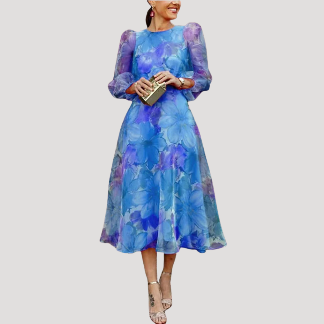 Joelle | Robe Midi Donna Floreale Maniche Lunghe Elegante