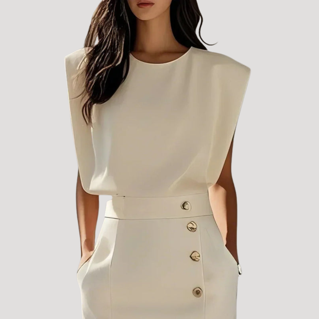 Ninon | Robe Midi Donna Senza Maniche Con Cintura Elegante