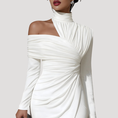 Viola | Abito Tubino Donna Drappeggiato Spalla Scoperta Elegante