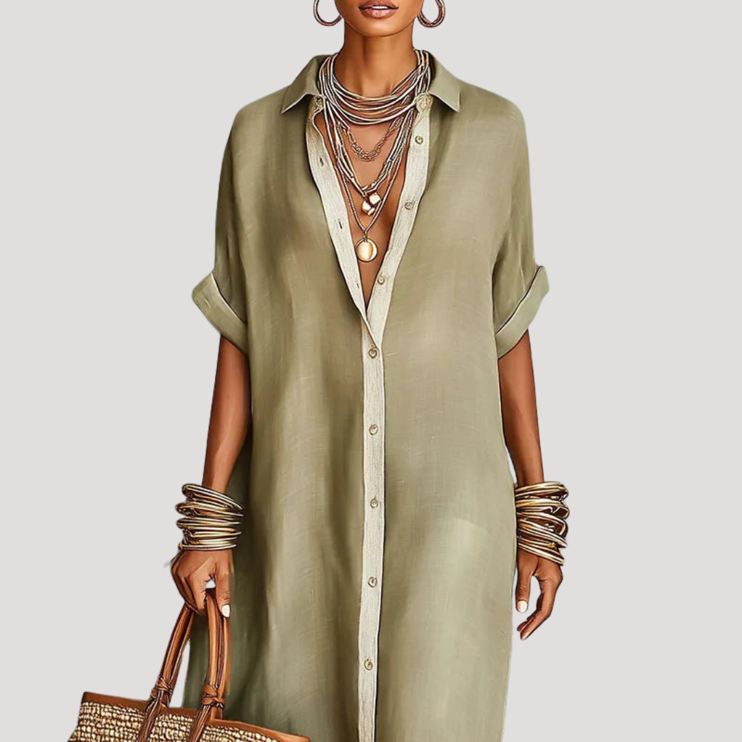 Carine | Abito Lungo Donna Bohemien Collo Camicia Ampio