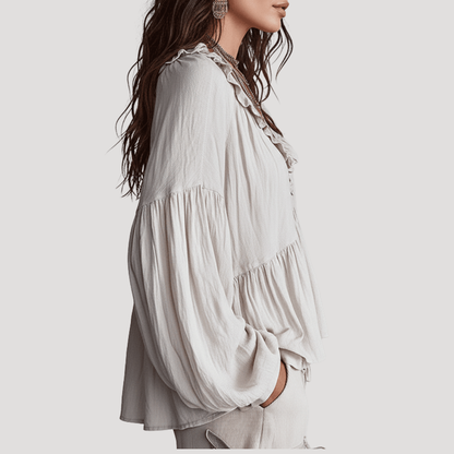 Penelope | Blusa Donna Col V a Volant Maniche Lunghe
