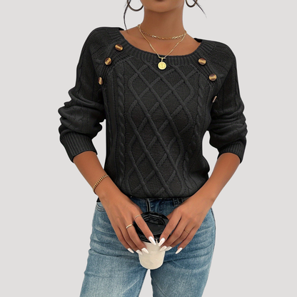 Lavinia | Maglione Donna in Maglia Intrecciata con Bottoni