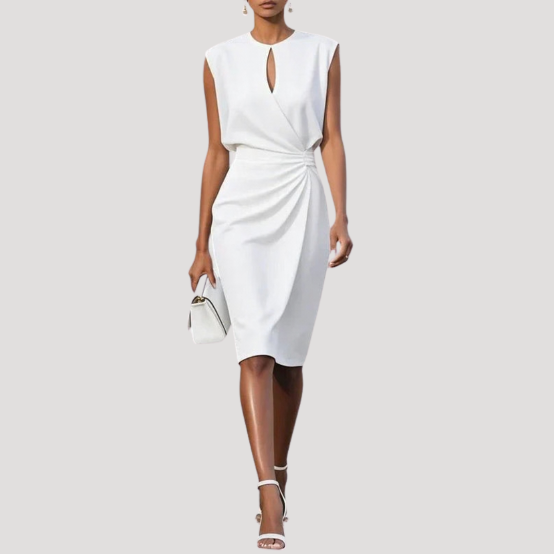 Corinne | Robe midi elegante senza maniche drappeggiata
