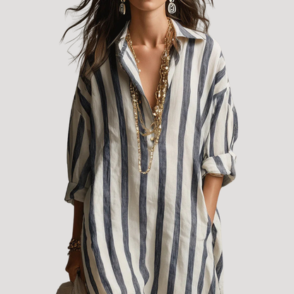 Nicolette | Robe Chemise Donna Striata in Lino Lunga