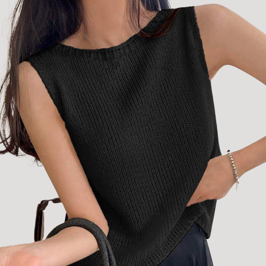 Eva | Top Donna Senza Maniche in Maglia Collo Rotondo