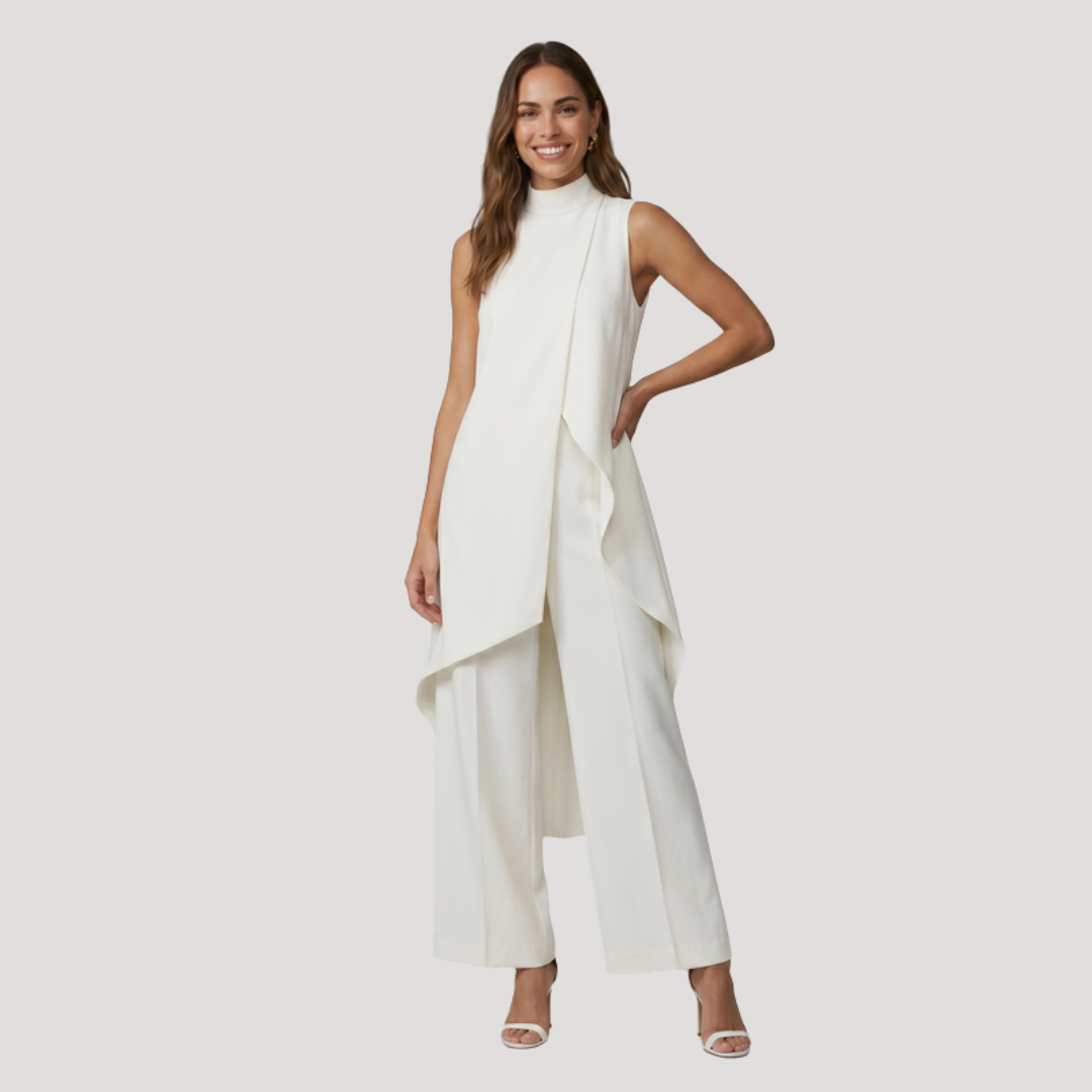 Caterina | Completo Donna Elegante Top Lungo Asimmetrico e Pantaloni Larghi
