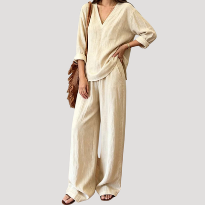 Leonie | Completo Vacanze Donna Top Col V e Pantalone Largo