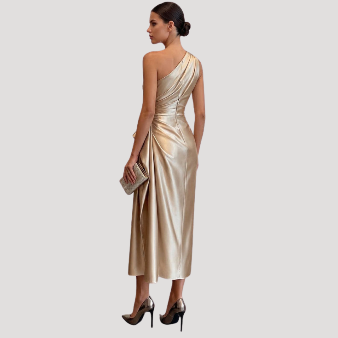 Delia | Abito Midi Satenato Una Spalla Donna