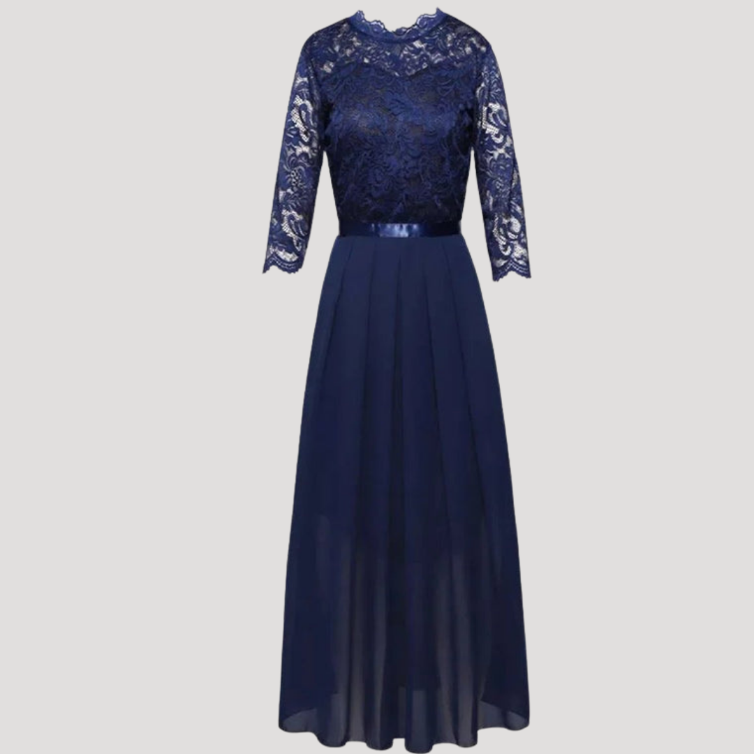 Maria Pia | Robe Lunga Donna Plissettata con Corpetto in Pizzo e Maniche 3/4