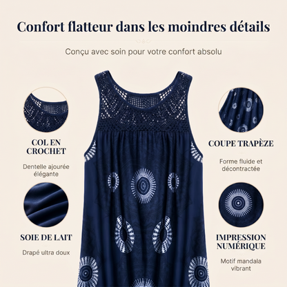 Solène | Vestito midi boho con inserto in pizzo all'uncinetto per donna