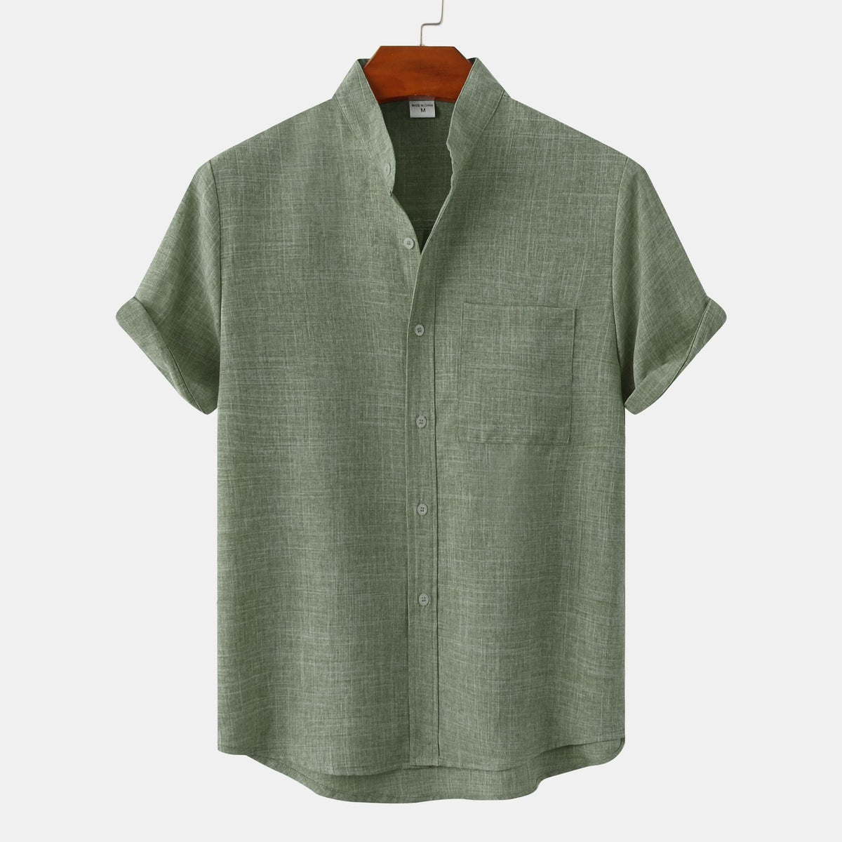 Flavio | Camicia a maniche corte con collo alla coreana e taschino da uomo