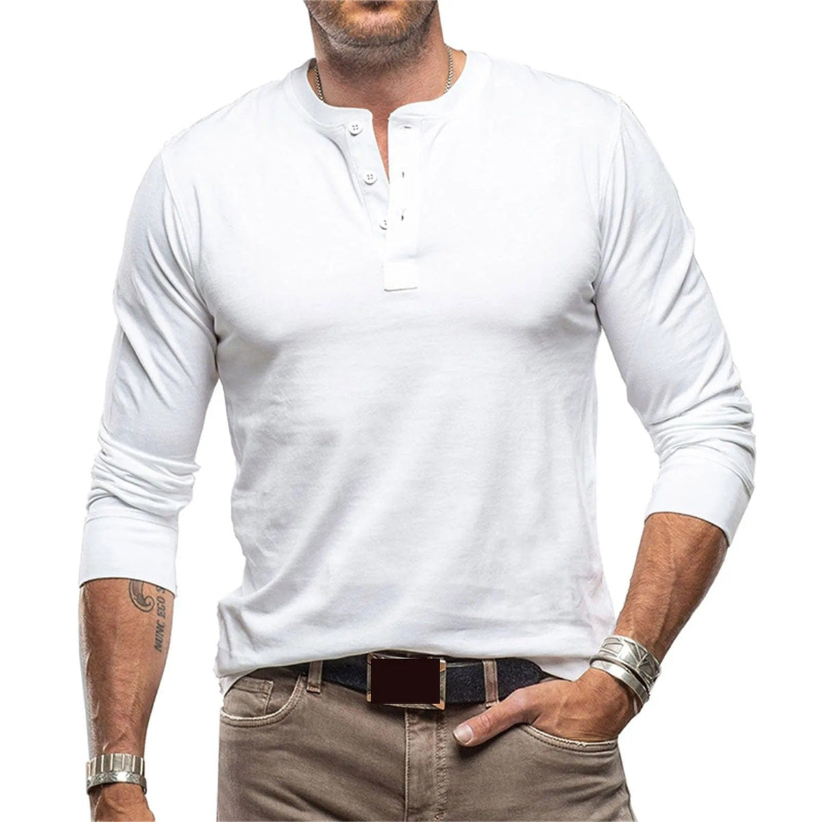 Giovanni | Maglia Henley a maniche lunghe con bottoni da uomo