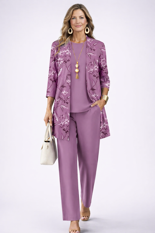 Marisa | Completo 3 pezzi floreale con cardigan per donna