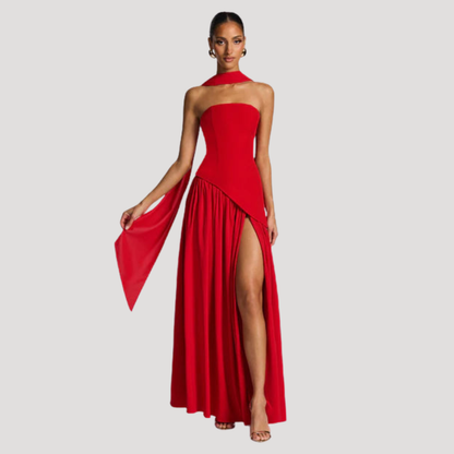 Renata | Abito lungo a bustier plissettato elegante da cerimonia